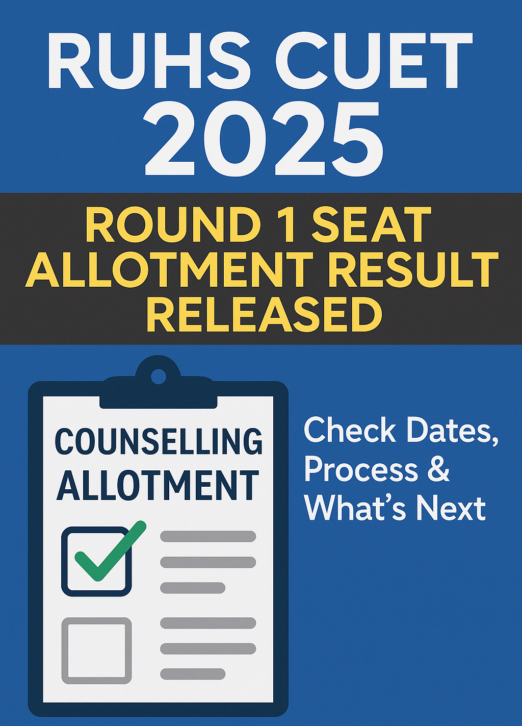 RUHS CUET 2025 RUHS CUET 2025 RUHS CUET 2025 counselling seat allotment result announcement banner