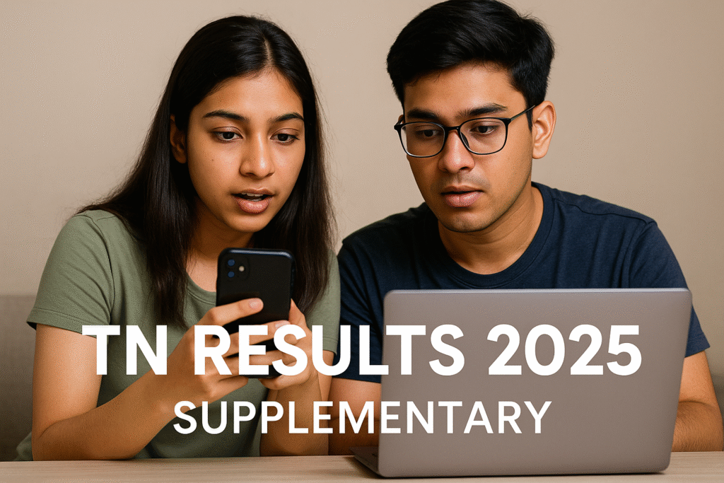 tn tn Students checking TN SSLC and HSE 1 supply results on smartphone and laptop